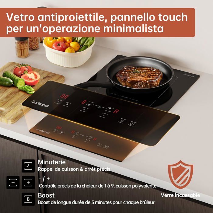 Plaque induction 2 feux 3600W encastrable avec zone flexible,boost,9 — free download
