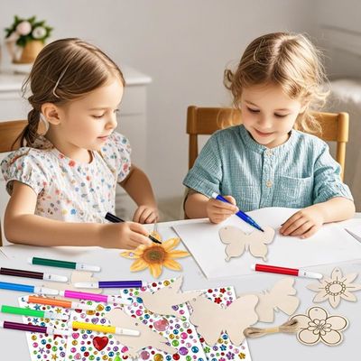Kit Bricolage 57 Pièces – Pendentifs En Bois à Peindre – Papillons, Fleurs, Oiseaux – Aquarelle Et Strass – Cadeau Créatif