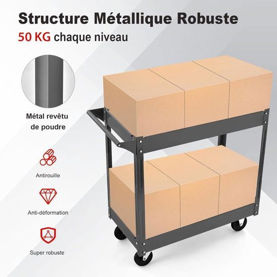 COSTWAY Chariot Servante D’Atelier 3 Étagères + Tiroir – Chariot à Outils Rouge 4 Roues 360° Avec Freins, 80 X 41 X 79,5 Cm Pour Garage & Maison