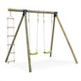 Aire de jeux MISTRAL en bois avec 2 balançoires et échelle en corde en pin autoclave-0