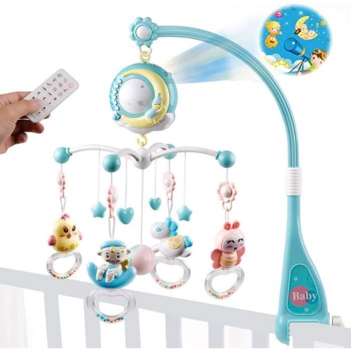 Mobile Bebe Musical Et Projection Lumiere Avec Telecommande Cdiscount