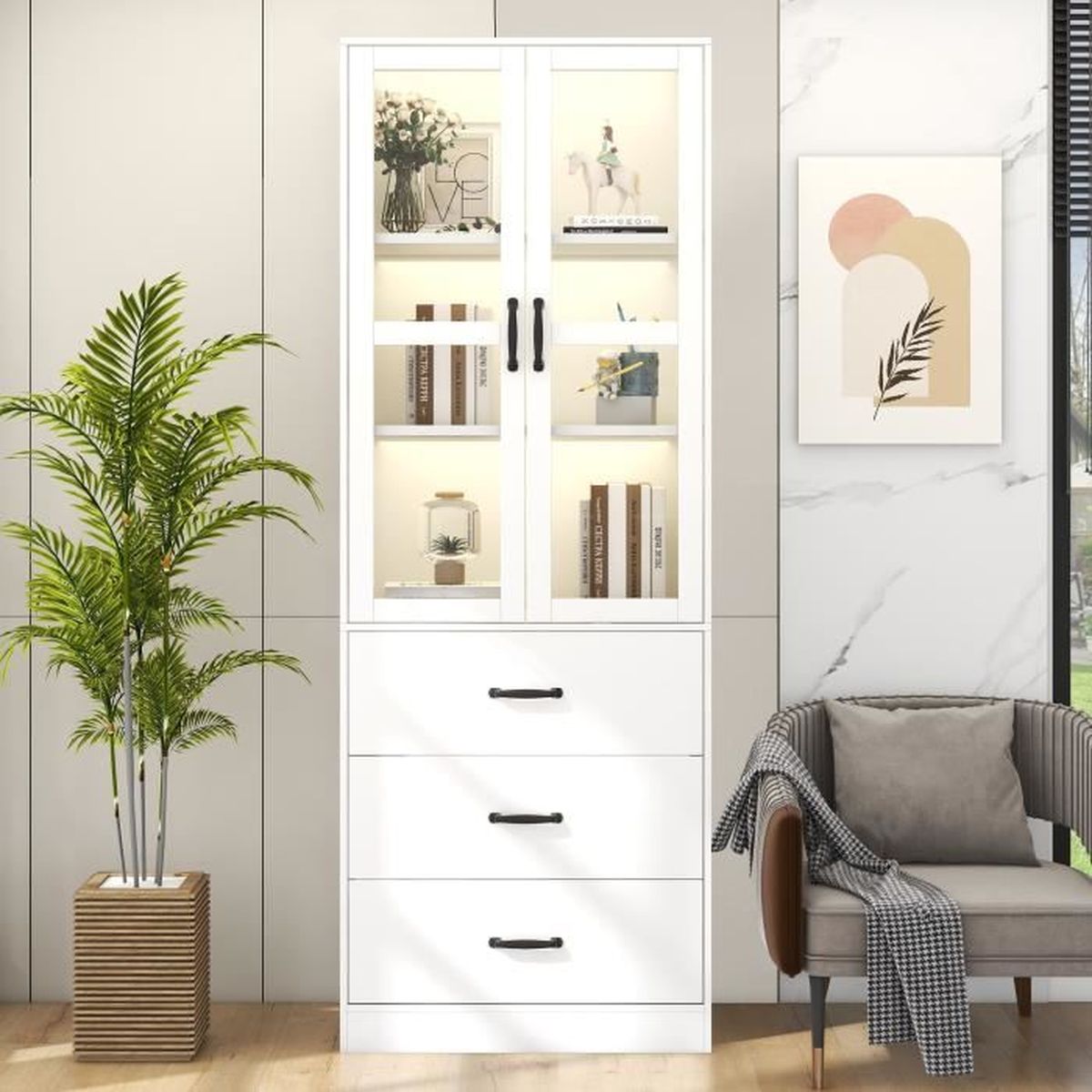 Vitrine LED 80 x 40 x 160 cm - bibliothèque avec porte en verre trempé Vitrine LED 80 x 40 x 160 cm - bibliothèque avec porte en verre trempé