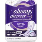 LOT DE 5 - ALWAYS - Discreet Extra Sure Ultimate Nuit Serviette Incontinence - 12 serviettes