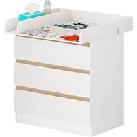 Commode à Langer WOLTU 3 Tiroirs - Table à Langer Amovible - Bois Et MDF Blanc - 86cm Hauteur
