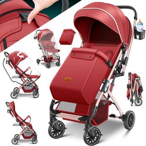 Poussette Kidiz Pliable 360° - Roues Pivotantes, Ceinture 5 Points, Housse Pluie Et Moustiquaire Incluses