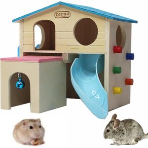 MAISONNETTE EXTÉRIEURE Maison de Hamster en Bois avec Toboggan d'escalade Drôle pour Hamster Nain Et Souris