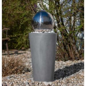 FONTAINE DE JARDIN Fontaine de jardin en polyrésine grise avec boule en acier inoxydable 75cm - FoBoule