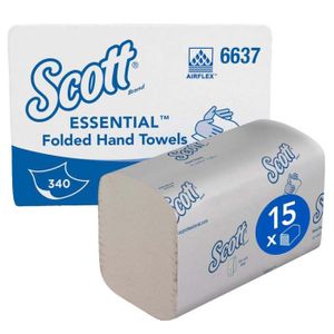 ESSUIE-TOUT Petits essuie-mains enchevêtrés Scott Essential 6637 - 15 paquets de 340 formats blancs 1 épaisseur