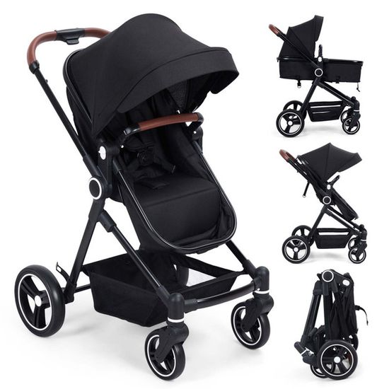Poussette Canne Légère 6,2 Kg - Pliable D'une Main, 0-22 Kg, Grand Panier, Capote Pare-soleil, Noir - 2