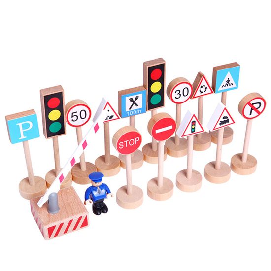 Lot De 16 Panneaux De Signalisation En Bois – Jouet Éducatif Pour Enfants, Pré-Apprentissage Routier, Léger Et Compact