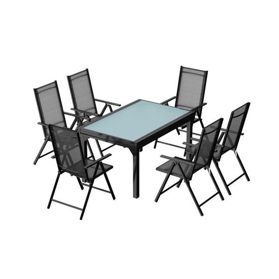 Salon de jardin - 6 places - BRESCIA  - Concept Usine - extensible - Aluminium - Table Rectangle - 6 fauteuils - contemporain - Gris