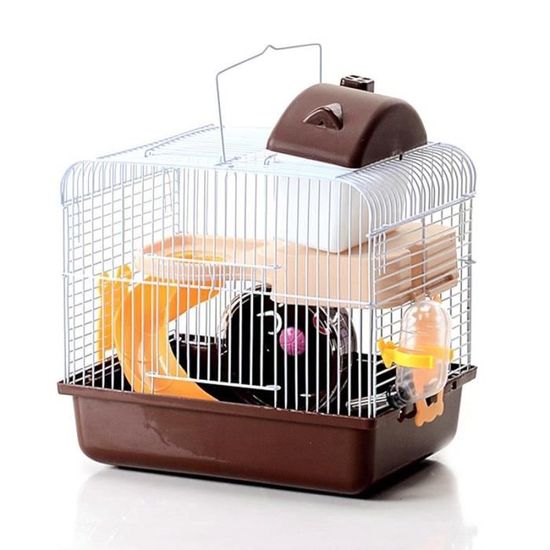 Cage à Hamster avec accessoires, à 2 niveaux, antidérapant pour petits animaux, Habitat, grotte, Chi Brown