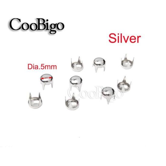80 Rivets à Dôme Rond 5mm En Laiton - Clous Décoratifs Pour Cuir, Vêtements, Sacs - Argenté