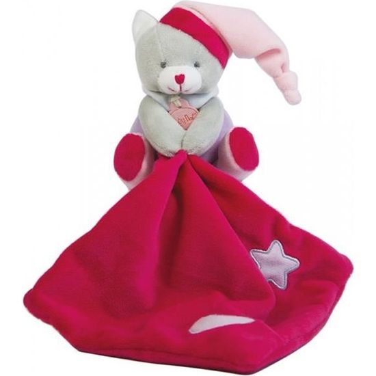 Babynat Doudou Chat plat mouchoir luminescent rose blanc bonnet étoile bébé fille