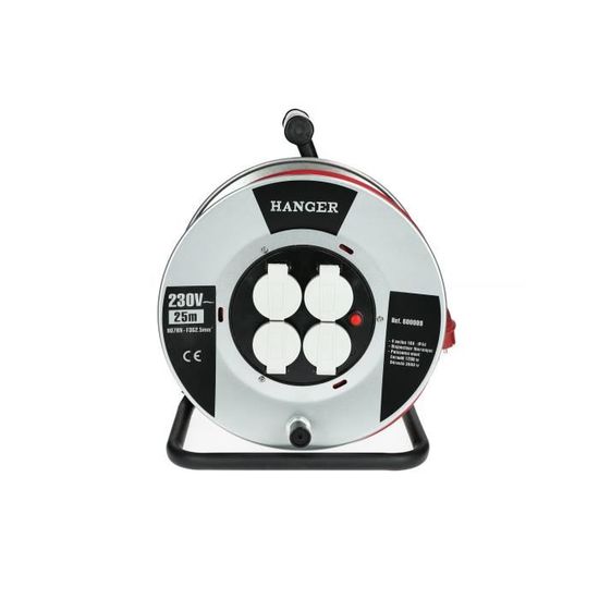 Enrouleur électrique HANGER 25m - 4 Prises 16A, IP44 - Câble H07RN-F 3x2.5mm² - Puissance 3600W