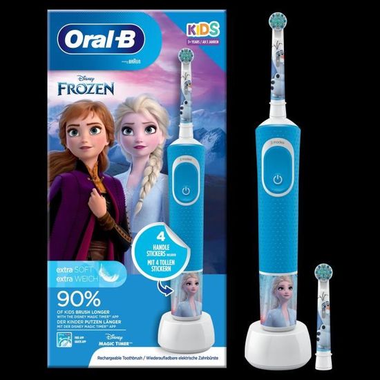 Oral-B Kids Brosse à Dents Électrique Rechargeable, 1 Manche, 1 Brossette, 3 ans et plus, Brossage douceur, La Reine des Neiges 2