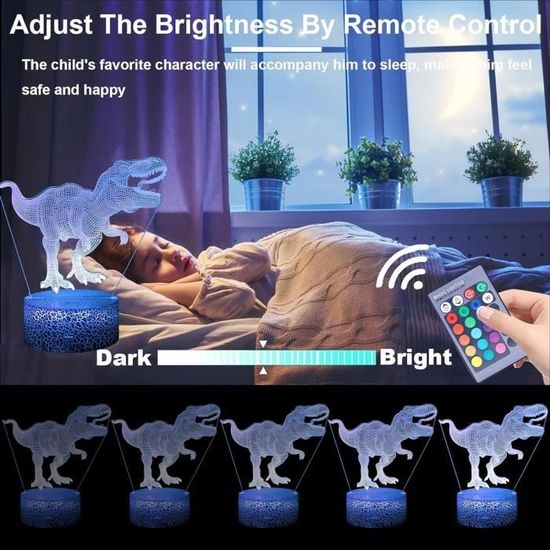 Veilleuse Dinosaure 3D Pour Enfants Avec 3 Motifs - Avec Télécommande - 16 Couleurs De Veilleuse Dinosaure 3D Pour Enfants Avec 3 Motifs - Avec Télécommande - 16 Couleurs De