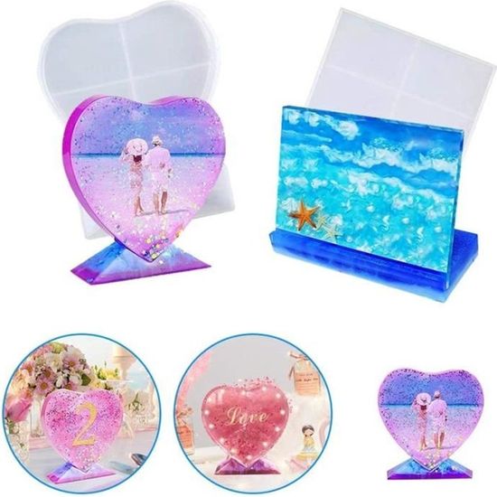 Moules en Résine pour Cadre Photo, Love Moules en Silicone en Forme de Coeur, Moules en Résine Époxy, Décorations d'anniversaire de Mariage, Artisanat, Cadres Photo Personnalisés Moule Personnalisé