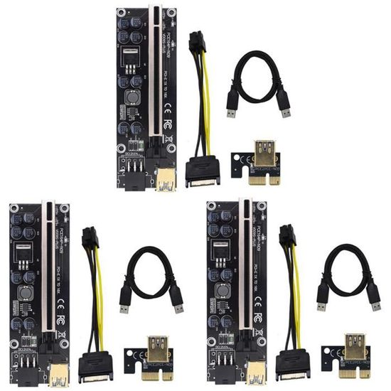 VER009S Carte Riser PCIe 1x Vers 16x – Kit Complet Mining GPU Avec USB 3.0 60 Cm + SATA 6 Broches