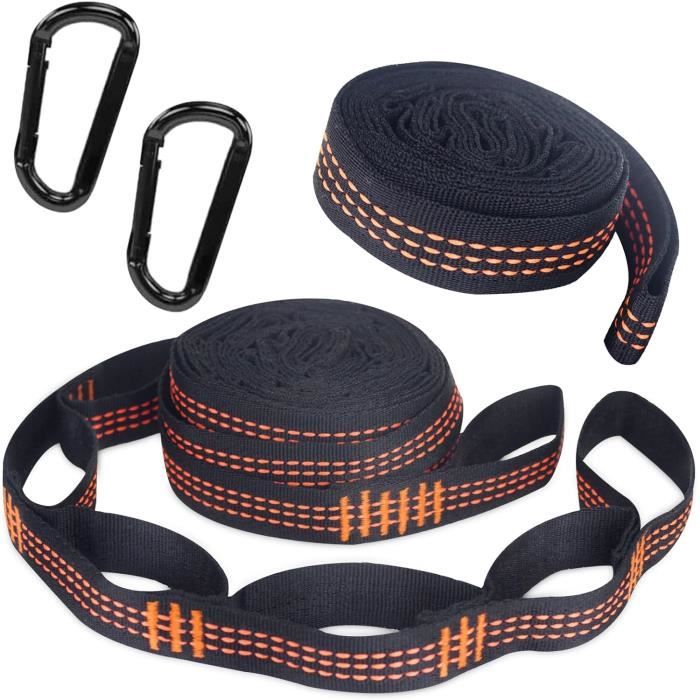 Lot De 2 Sangles De Suspension Pour Hamac - 300 Kg, 2 Mètres, Avec Mousquetons - Pour Camping, Randonnée, Extérieur (Bleu)