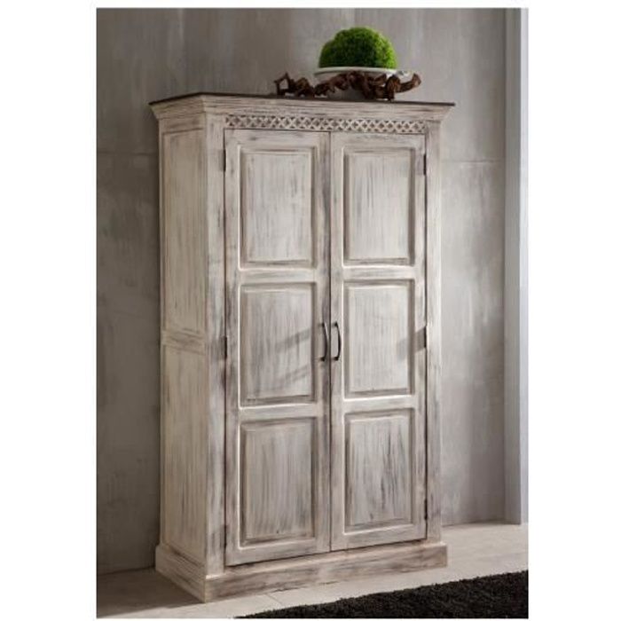 Armoire - Bois massif de manguier ciré (Blanc antique) - Style Campagne Chic - CASTLE ANTIK #221