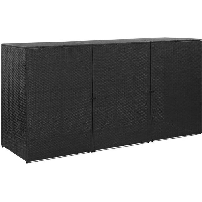 Abri pour poubelle Cache-poubelles Jardin Extérieur Durable Résistant Cache-poubelle -triple Noir 229x78x120 cm Résine tressée
