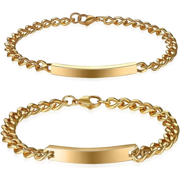 JewelryWe Bijoux 2PCS Bracelet Couple Personnaliser Gravure Gratuite Gourmette Chaîne de Main Acier Inoxydable Longueur 15032