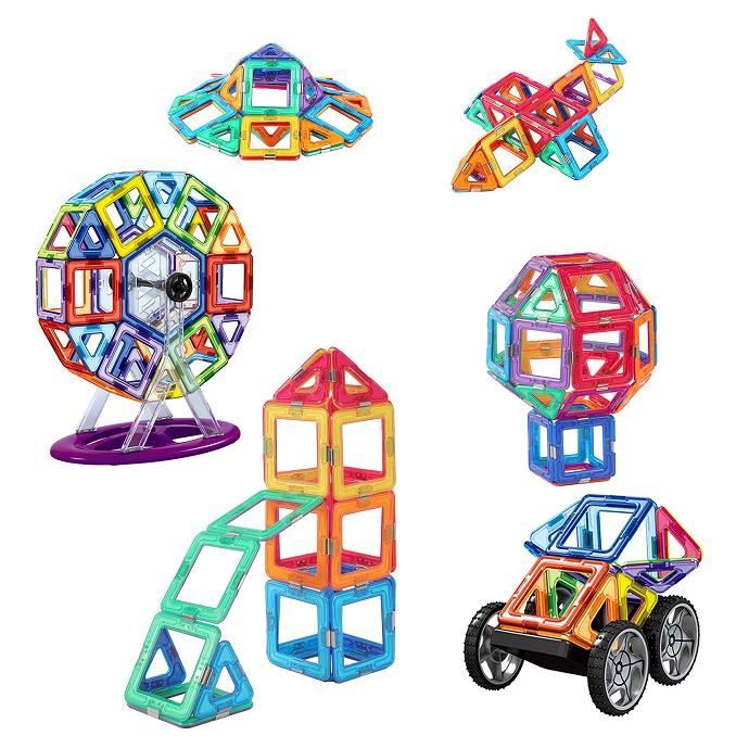 Blocs de tuiles magnétiques Ensemble de jeu éducatif pour enfants, ensemble de blocs (118 pièces), cadeau de vacances