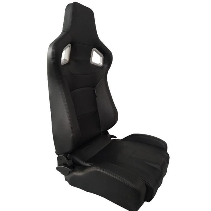 Siège sport 'RS6-II' Noir-Mattes Similicuir - Dossier double ajustable - inclut. glissière de siège