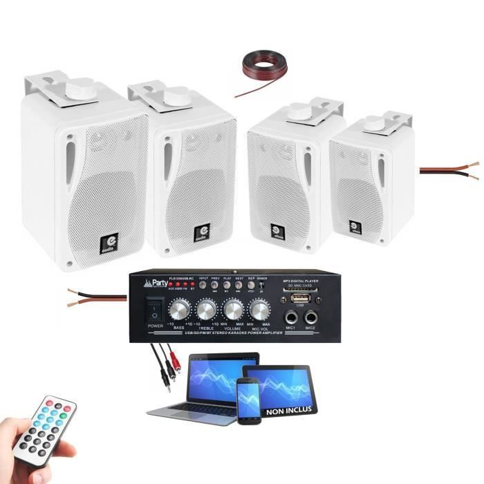 PACK SONO HIFI 4 ENCEINTES + 1 AMPLI USB BLUETOOTH Magasin, institue de beauté, Onglerie, cabinet coiffure maison PA DJ MIX PUB BAR