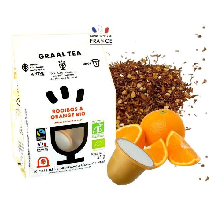 GRAALTEA - Infusion Dégustation - Rooibos & Orange BIO en Capsule - 100% d'Origine Naturelle - Made in France - 1 Paquet x 10 Capsul
