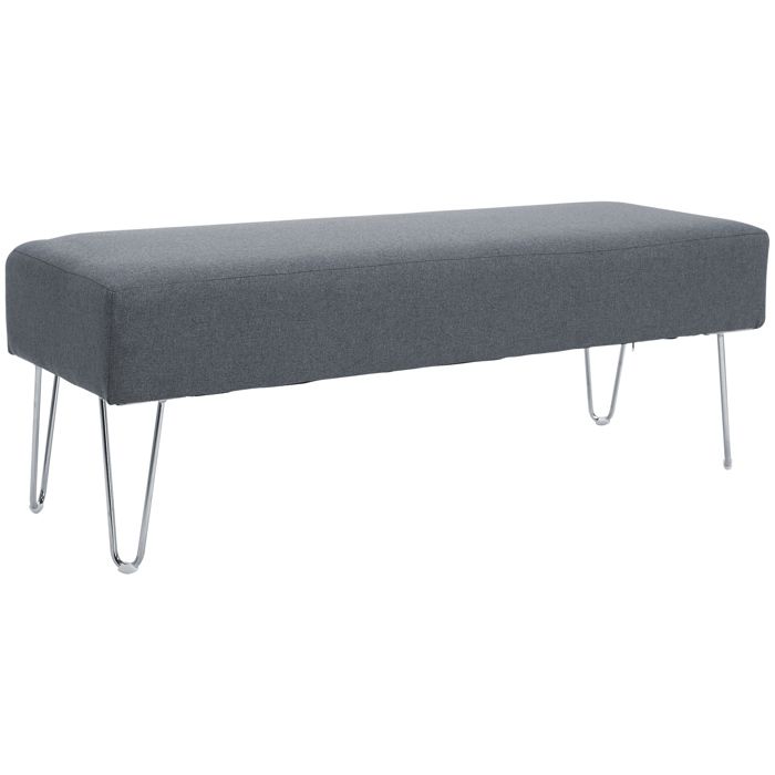 Banc banquette design contemporain pieds épingles métal chromé revêtement lin gris 120x40x42cm Gris