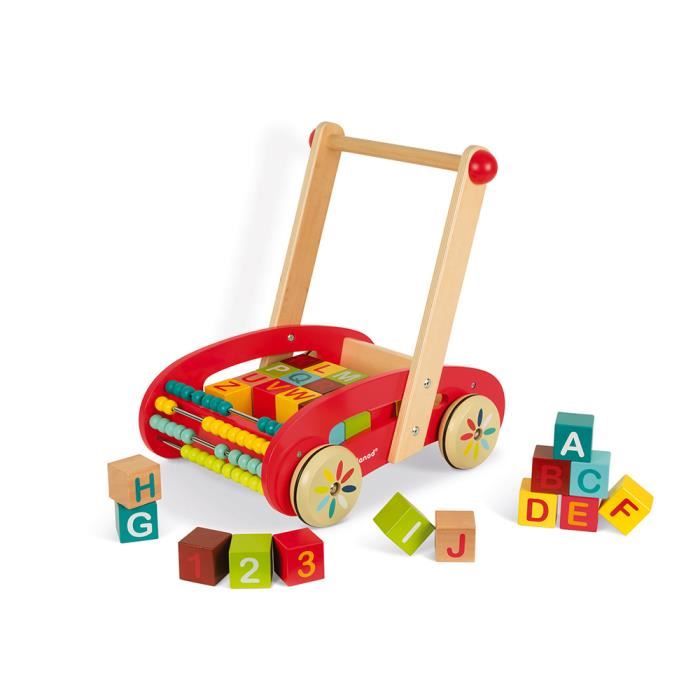 JANOD - Chariot ABC Buggy Tatoo - 30 cubes (bois) - Dès 1 An