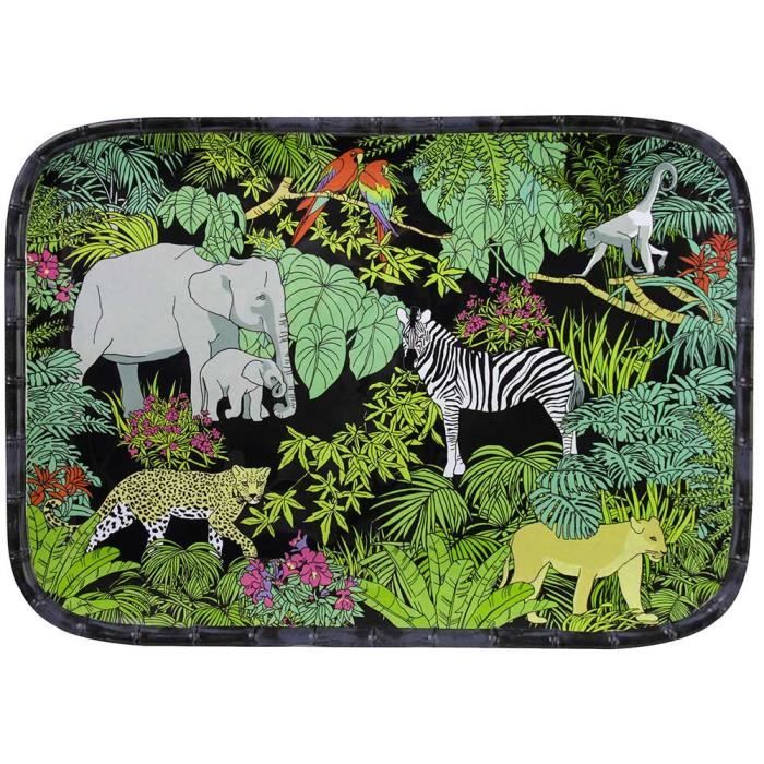 Les Jardins de la Comtesse - Plateau Rectangulaire à coins arrondis - contour bambou - mélamine pure - 45 cm - Jungle