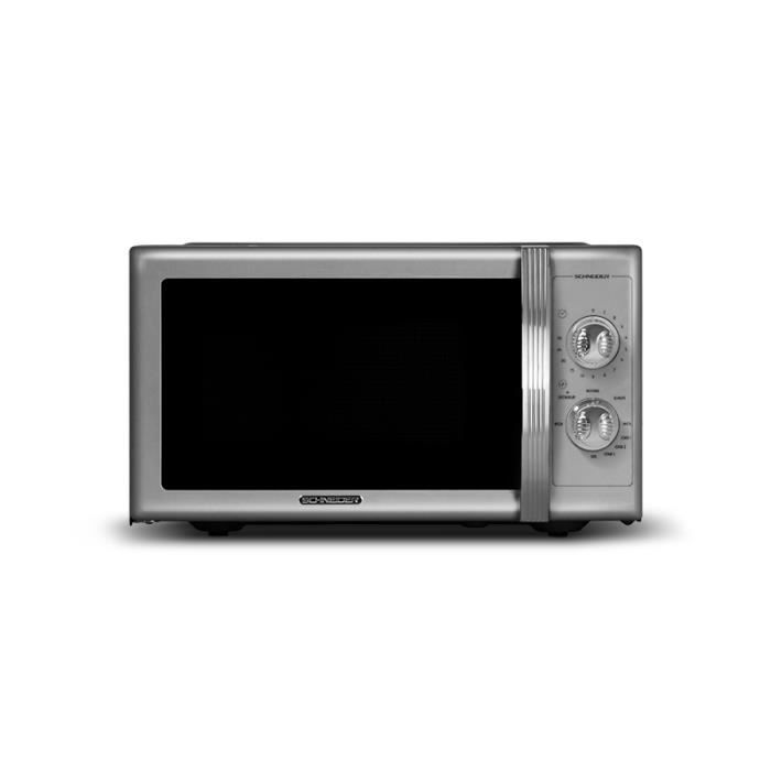 SCHNEIDER - SMW25VMS - Micro-Ondes Grill Vintage - 25 Litres - 900 Watts - Grill 1000 Watts - Coloris Silver