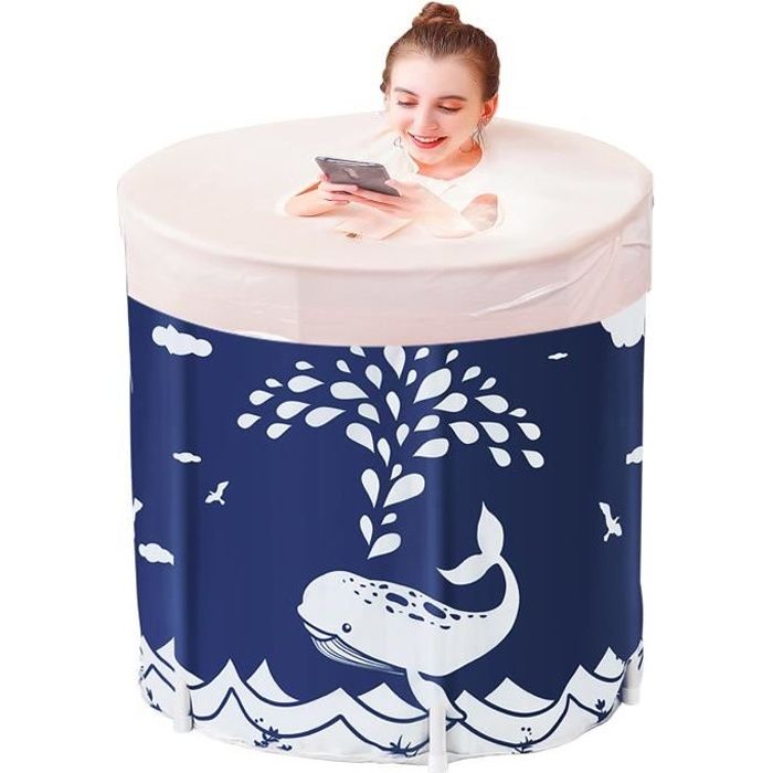 SINBIDE® Baignoire Adulte Pliable Portable, Seau de Baignoire 3 Couches, avec couvercle, Bébé Piscine, 70x65cm W*H