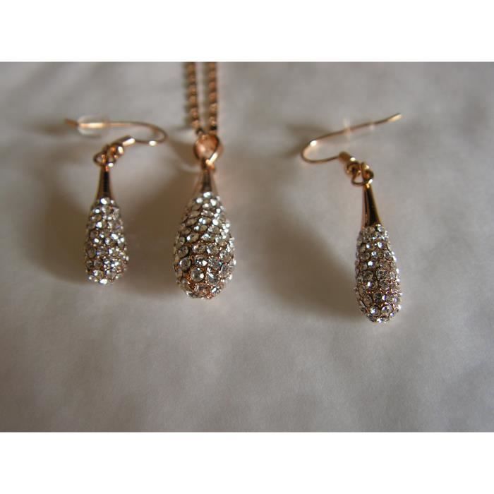 Parure collier boucle d oreille goutte cristal swa