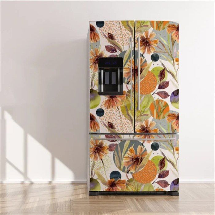 Autocollants de réigérateur à fleurs de Magnolia, autocollants muraux décoratifs en PVC imperméables pour décoration de maison