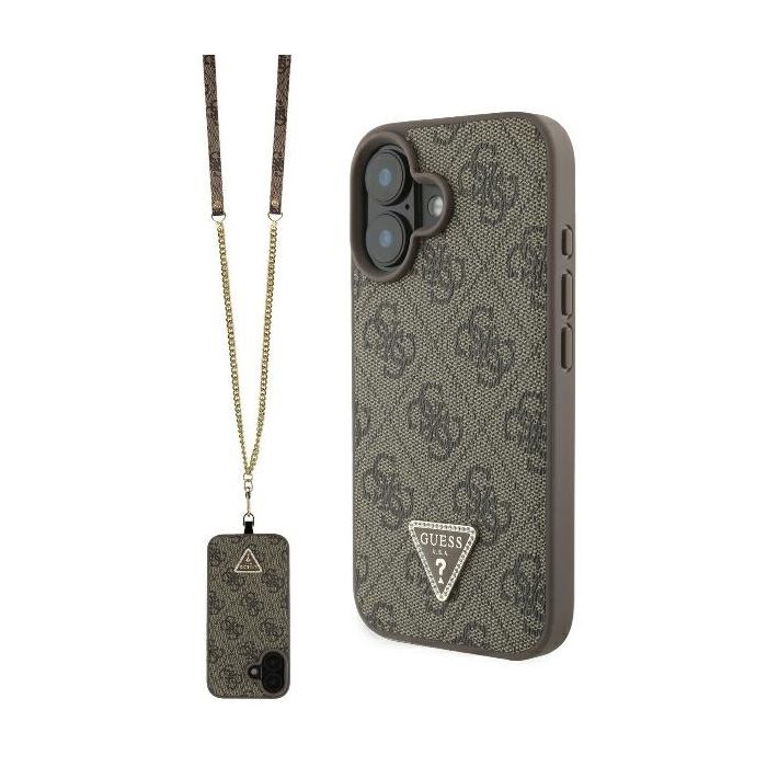 Coque pour iPhone 16 Guess Leather Metal Logo Metal Logo Strass Bandoulière GUHCP16SP4TDSCPW - vue 3