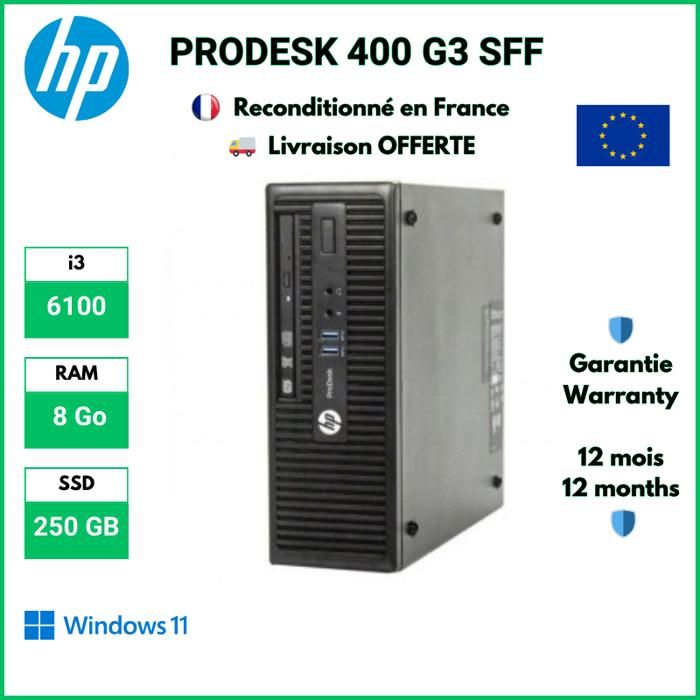ProDesk 400 G3 SFF i3 6100 8 Go DDR3 250 GB SSD Windows 11 Pro