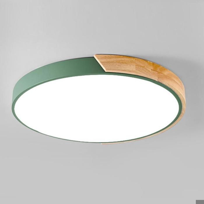 WOTTES Plafonnier en Bois Rond - LED Plafond Luminaire Moderne Pour Salon Chambre Couloir Cuisine - 30*30CM - Vert - Blanc Froid