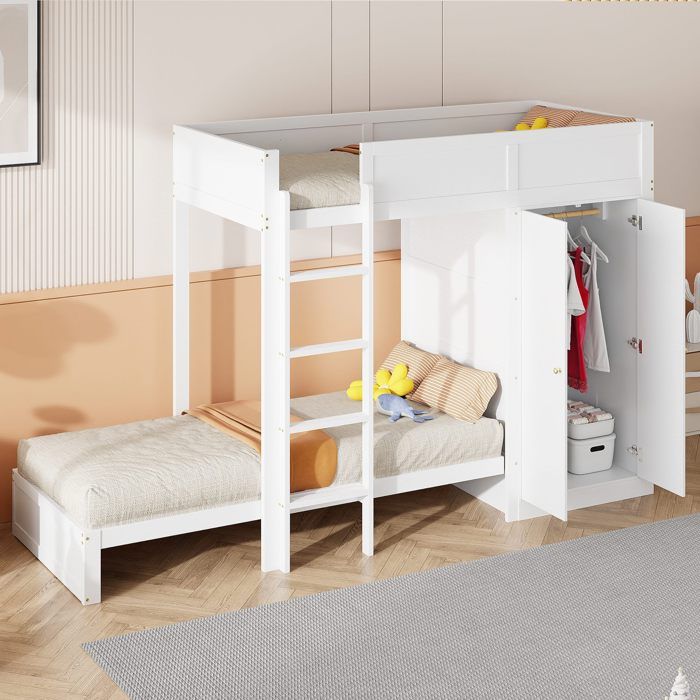 Lit Superposé Cabane En Bois Massif 90x190 Cm - 2 Places, Barrière De Sécurité, Séparable En 2 Lits Simples, Sans Matelas