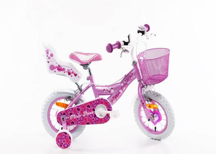 Vélo enfant - F.LLI SCHIANO - SCH PINK LOVE 12 - 12 roues - Cadre acier - Panier et stabilisateurs