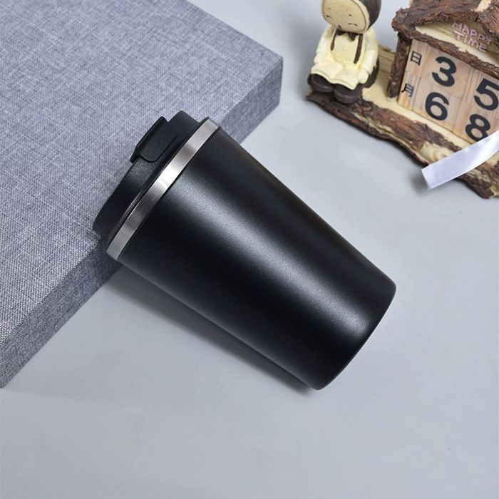 Travel Mug Isotherme，Noir 380ml，Thermos Café & Thé en Inox - 6h Chaud et 12h Froid - Sans BPA Étanche Mug de voyage