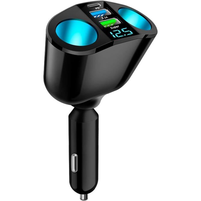 BESTEK Prise Allume Cigare 12v/24V 9 in 1 Chargeur Adaptateur Allume Cigare USB c Caricatore Da Auto PD 30W QC 18W Con 3 Prese & 6 Porte USB Con Display LED per
