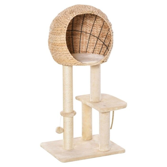 Comparer les prix de Arbre À Chat Avec Niche 100cm Pour Petits Chats - Nid Douillet Jouets À Balles Et Griffoir Sisal - Design Beige Moderne