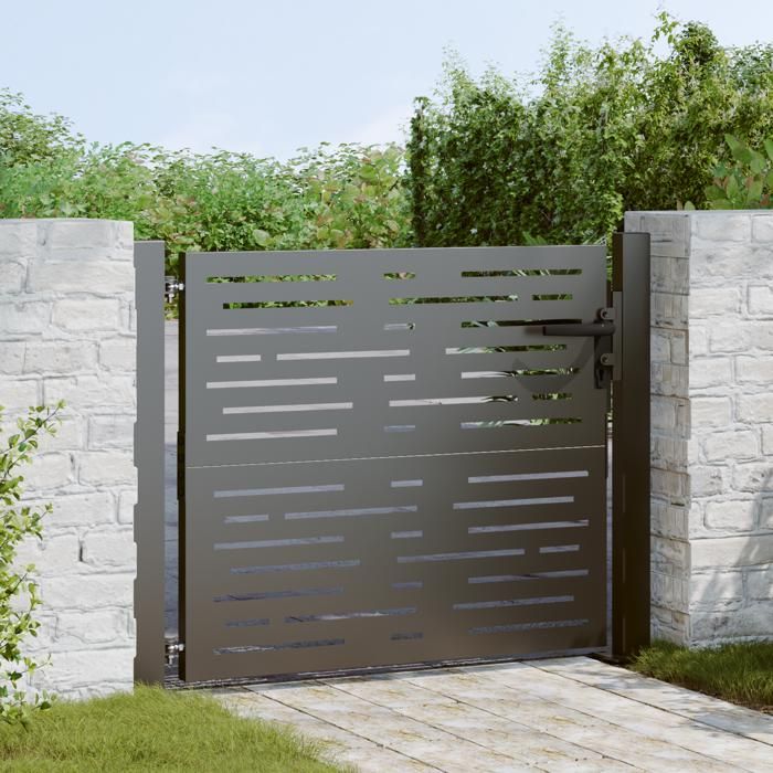 Moderne Portillon Porte de Jardin - Porte de clôture Noir 105 x 100 cm Acier peint par poudre@FR(51441)