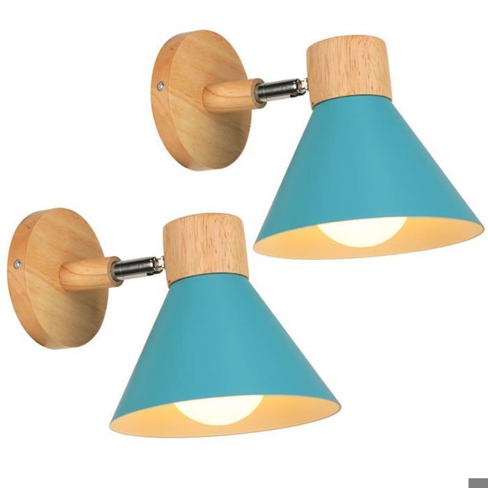 Applique Murale - SMOTOP - Bois & Métal - Bleu Ø17 5 cm (2 pcs) - 2x E27 articulée