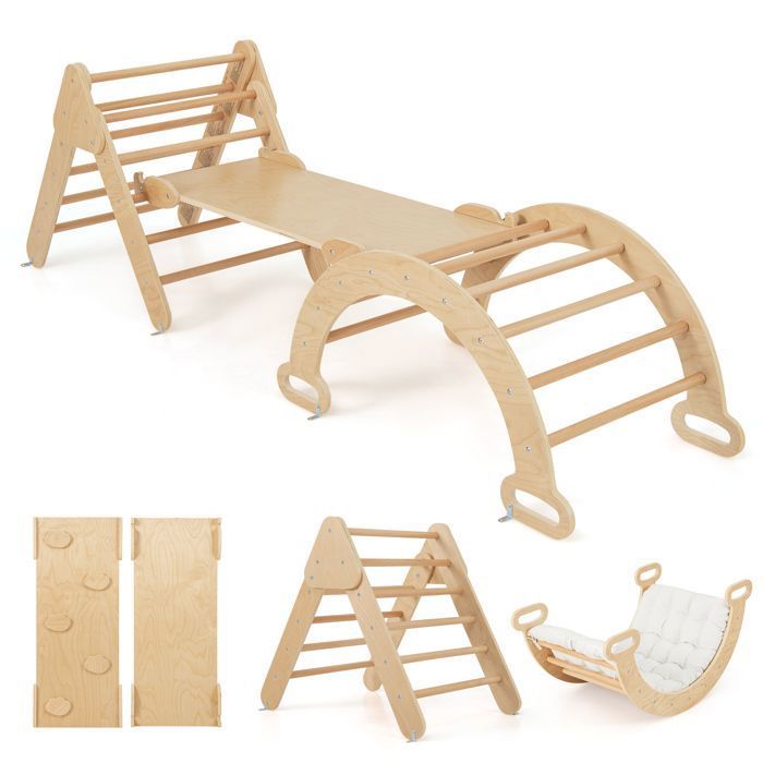 DREAMADE Échelle D'Escalade Avec Triangle/Arche/Rampe Pour Enfants 1 Ans Aire De Jeux Educatif