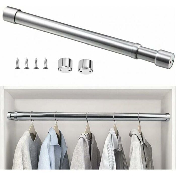 Barre de Penderie Extensible en Acier Inoxydable 31cm à 51cm Tringle à Rideaux Télescopique Ajustable Tube de Penderie Extensible